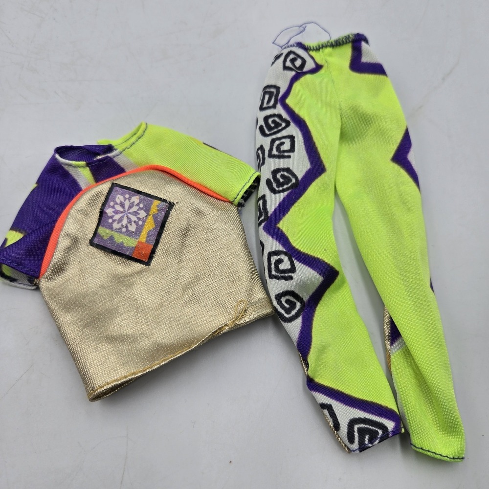 Vintage 90s Barbie Ski Fun Ken Outfit Original Neon Mattel 7512 Shirt & Pants